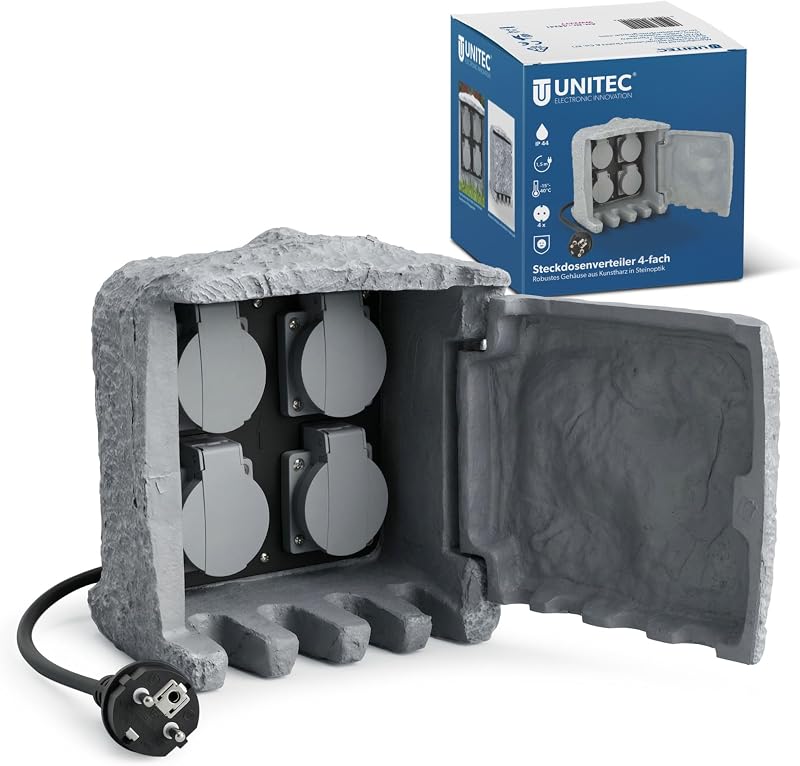 UNITEC Stopcontactverdeler voor de tuin in steen-look - outlet/retourdeal