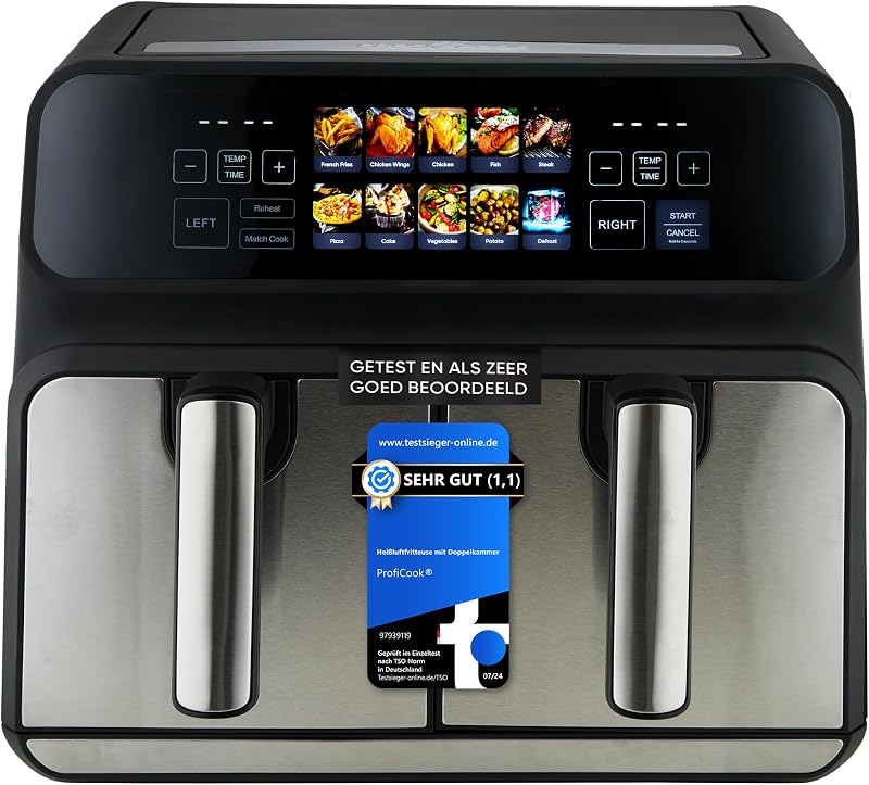 Proficook heteluchtfriteuse met dubbel compartiment van 8 liter - outlet/retourdeal