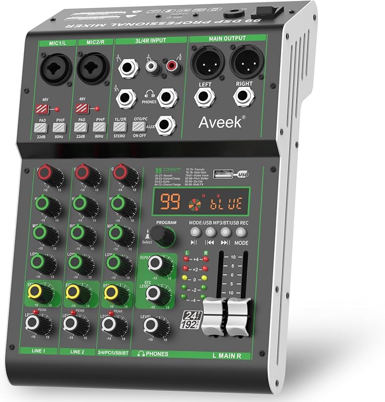 Aveek Audio Mixer Professioneel Geluidsbord Mengpaneel met USB - outlet/retourdeal