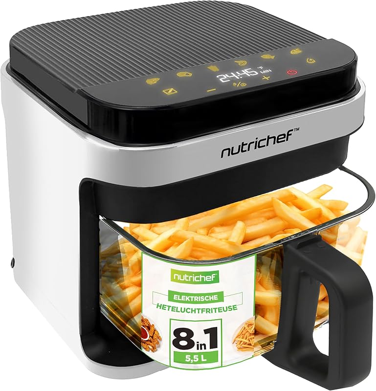 NutriChef Air Fryer Heteluchtfriteuse 8-in-1 met Transparante Kom - outlet/retourdeal