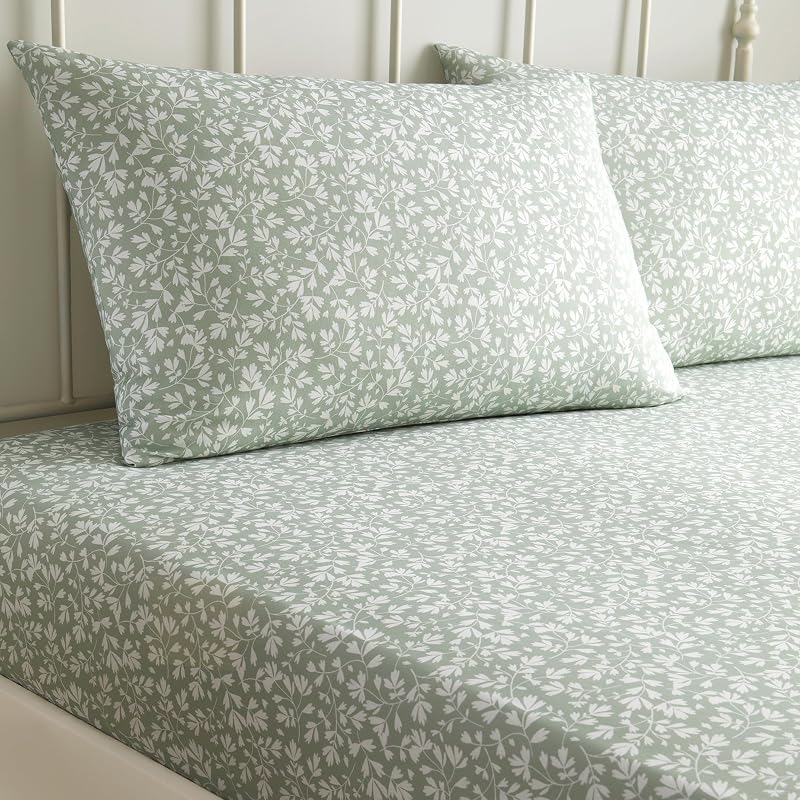 Dreams & Drapes Saliegroen hoeslaken met bloemen (190 x 140 x 28 cm) - outlet/retourdeal