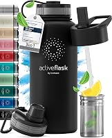 Drinkfles RVS Thermosfles ACTIVE FLASK + Strohalm (3 Drinkdoppen) - outlet/retourdeal