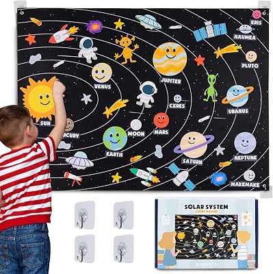 BONNYCO Zonnestelsel voor Kinderen Speelgoed met 61 Vilten Figuren. - outlet/retourdeal